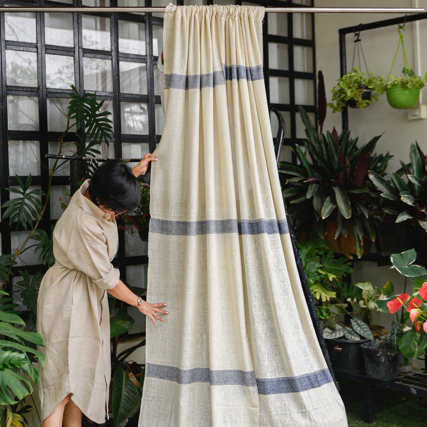 Navy Blue Stripe Curtain