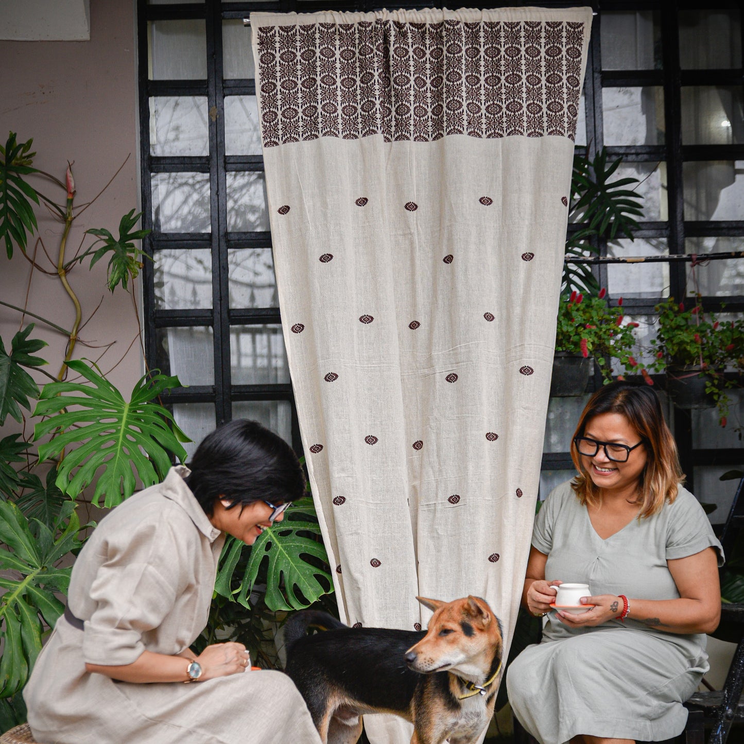 Beige & Maroon Buta Curtain