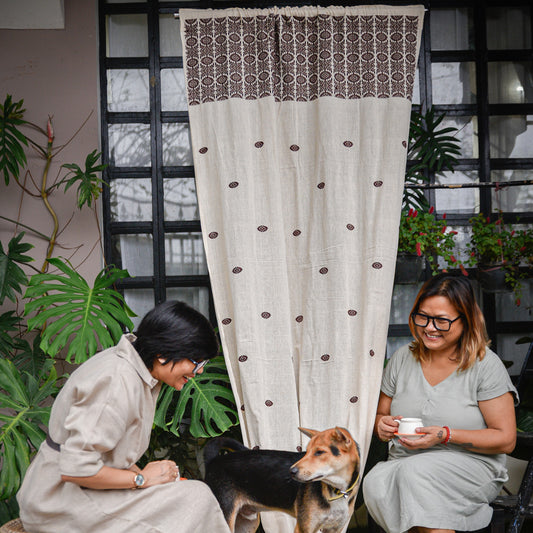Beige & Maroon Buta Curtain