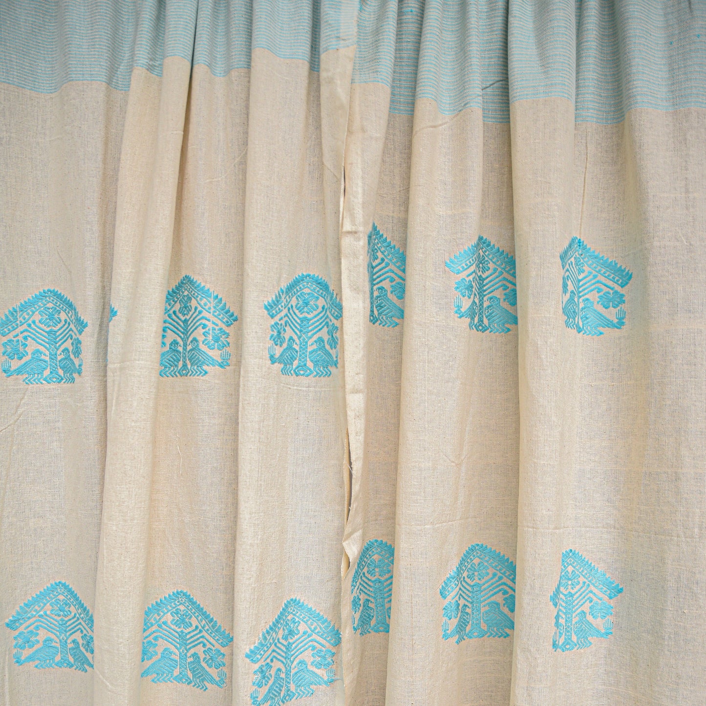 Beige & Light Blue Buta Curtain