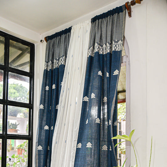 Navy Blue Gos Buta Curtain