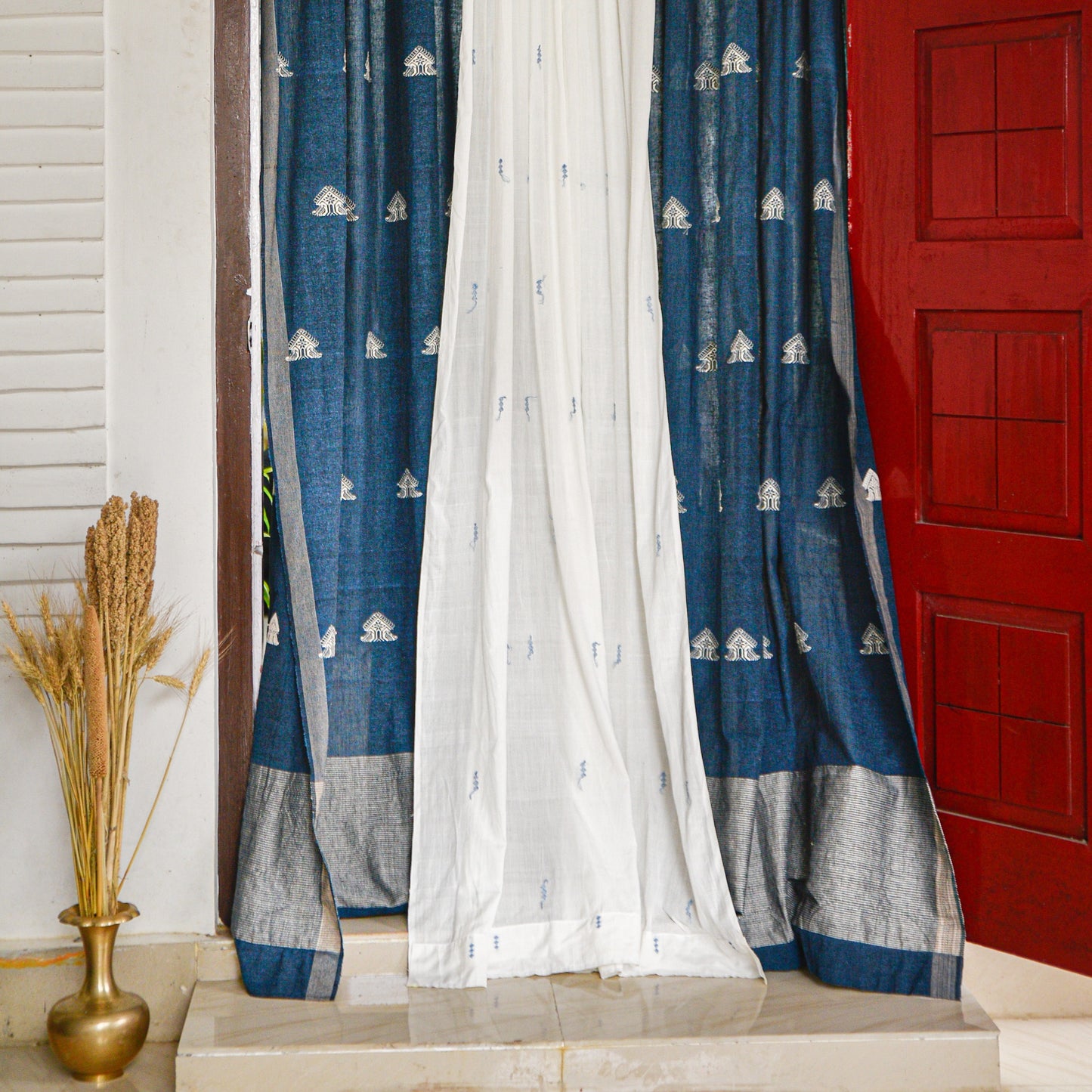 Navy Blue Gos Buta Curtain