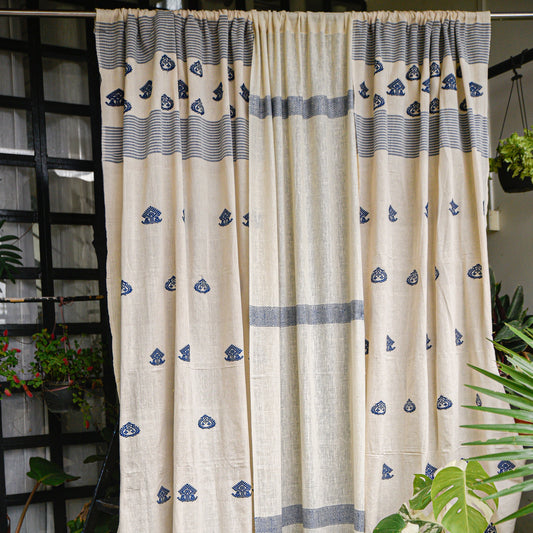 Beige & Navy Blue Buta Curtain