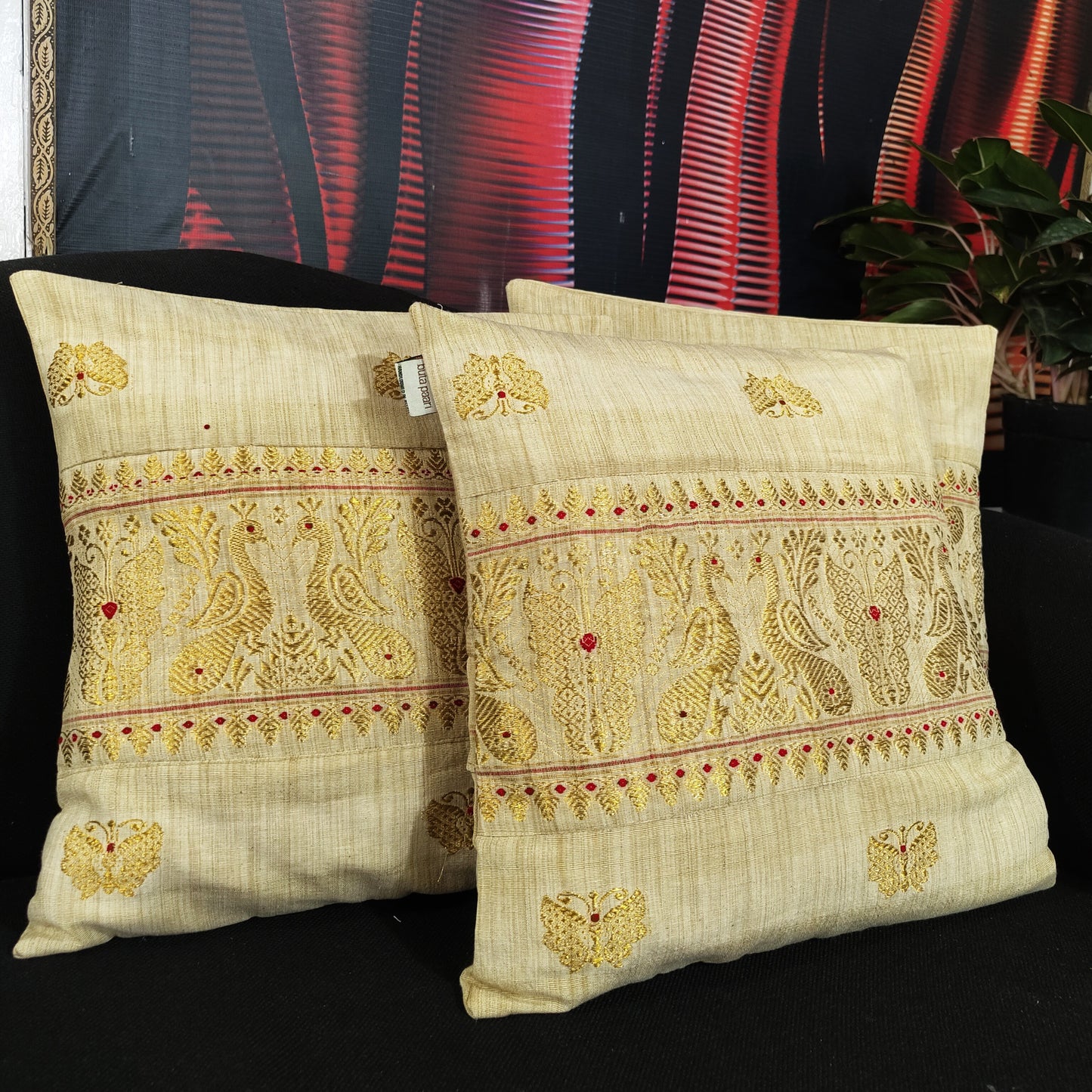 Eri golden buta cushion cover, set of 2