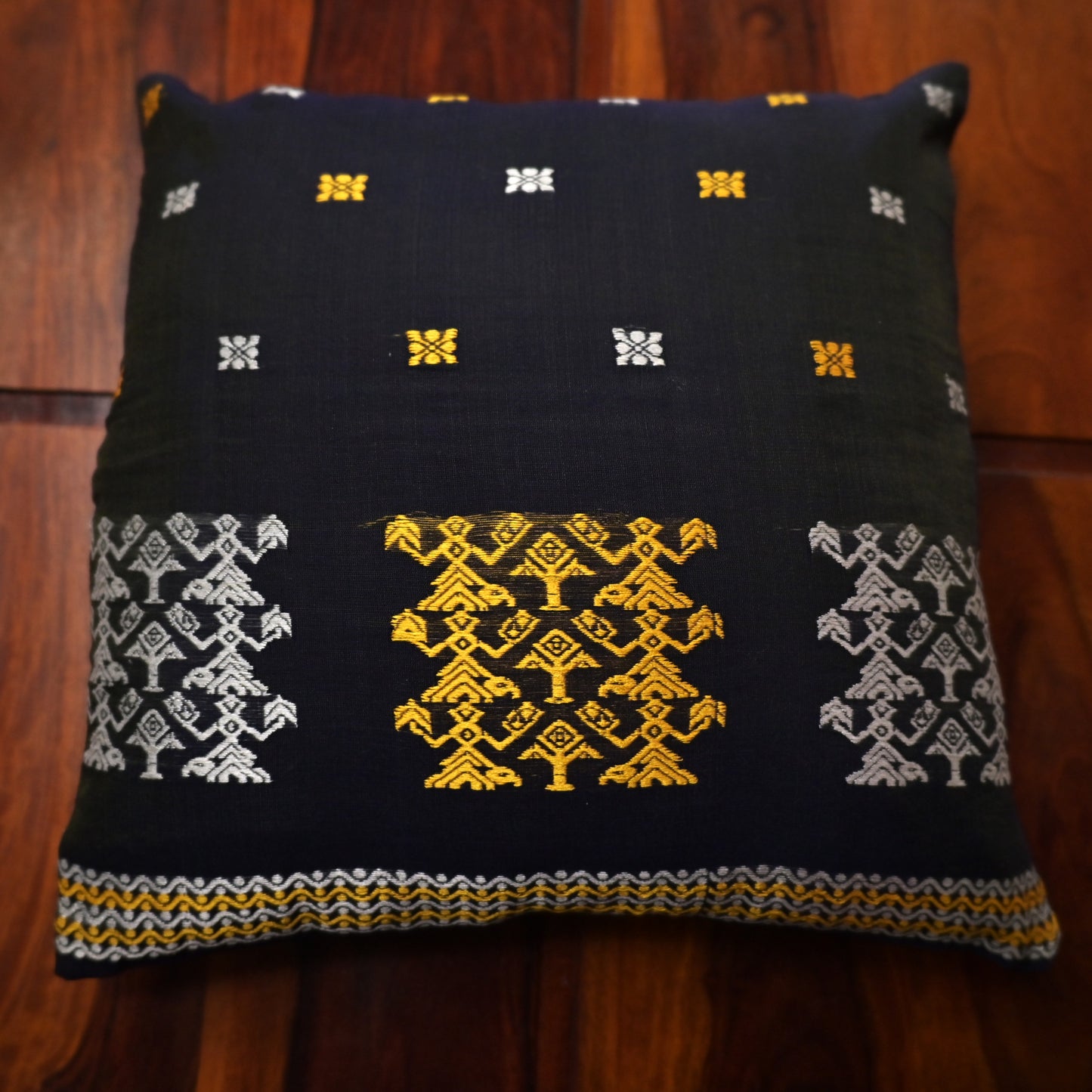Dark Blue with Gold & Silver Cushion Cover Set with Runner