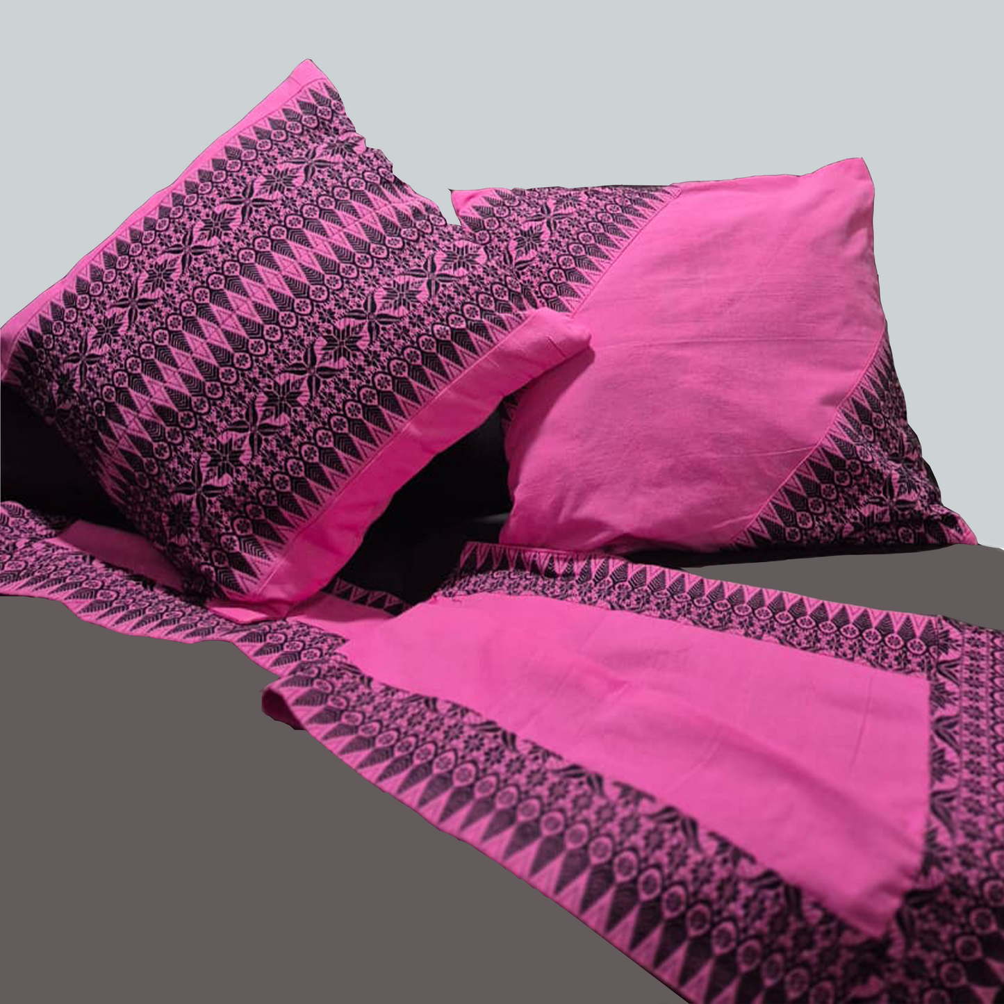 Pink and Black Cushion Set With Runner