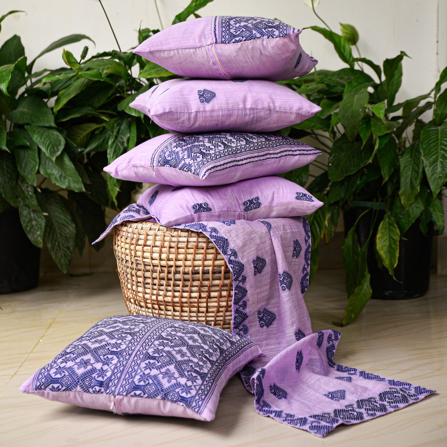 Lavender & Blue Cushion Cover Set with Runner