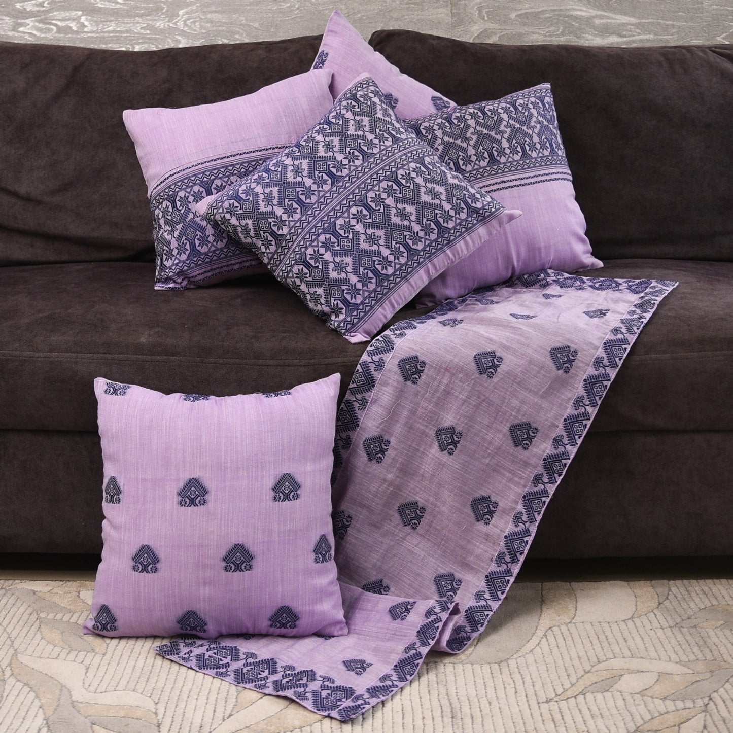 Lavender & Blue Cushion Cover Set with Runner