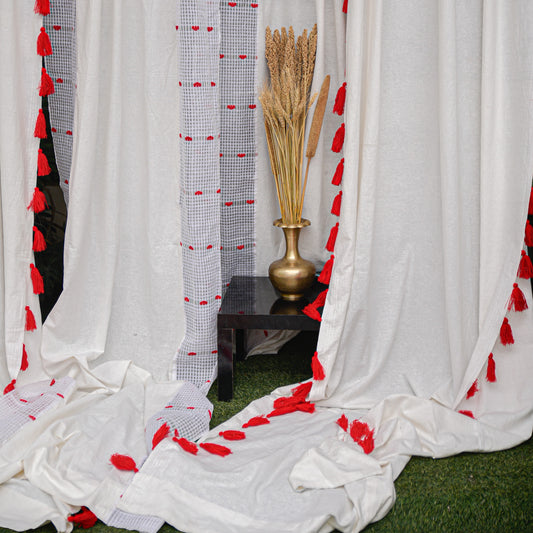 White & Red Gos Buta Curtain