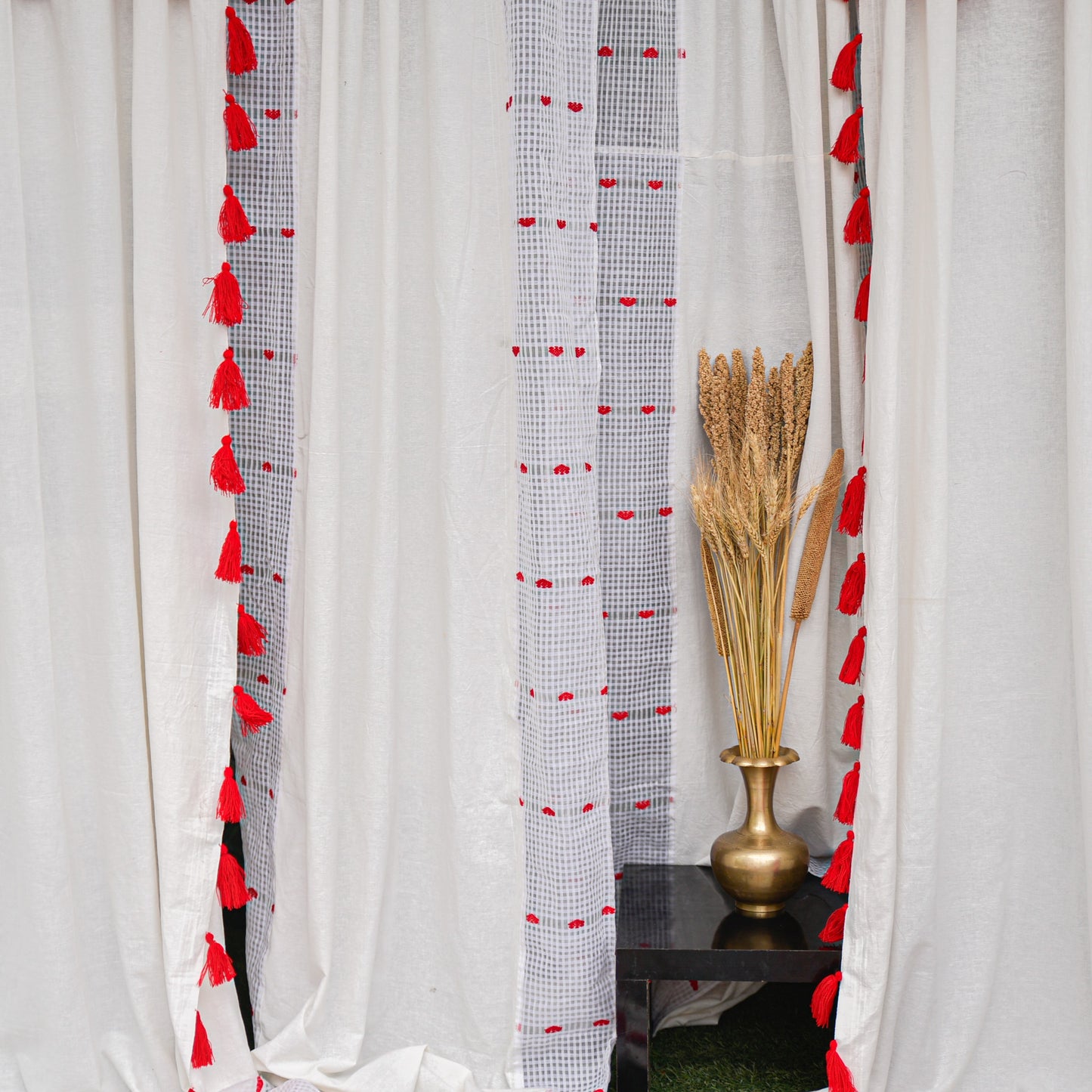 White & Red Gos Buta Curtain