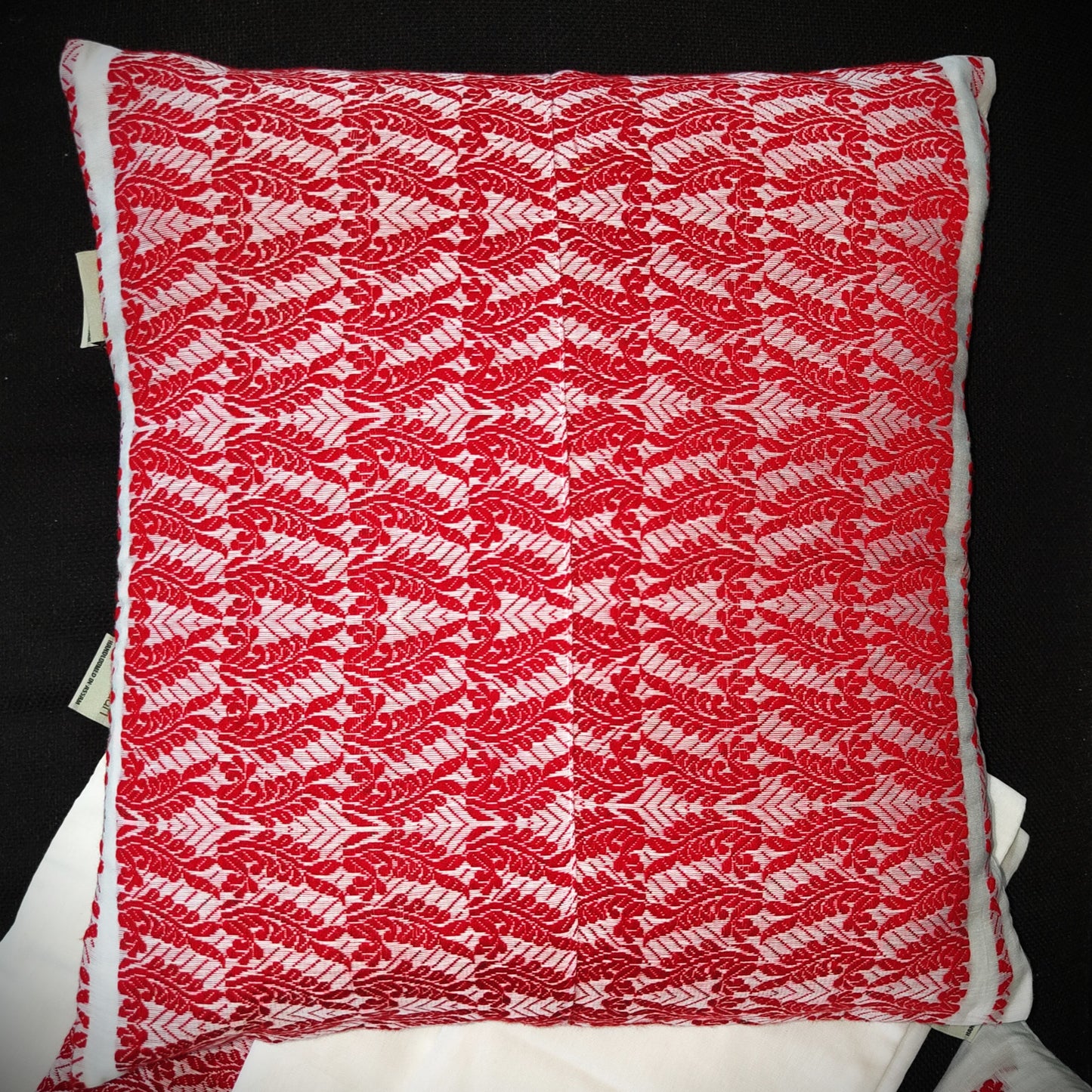 white and red cushion cover set with runner