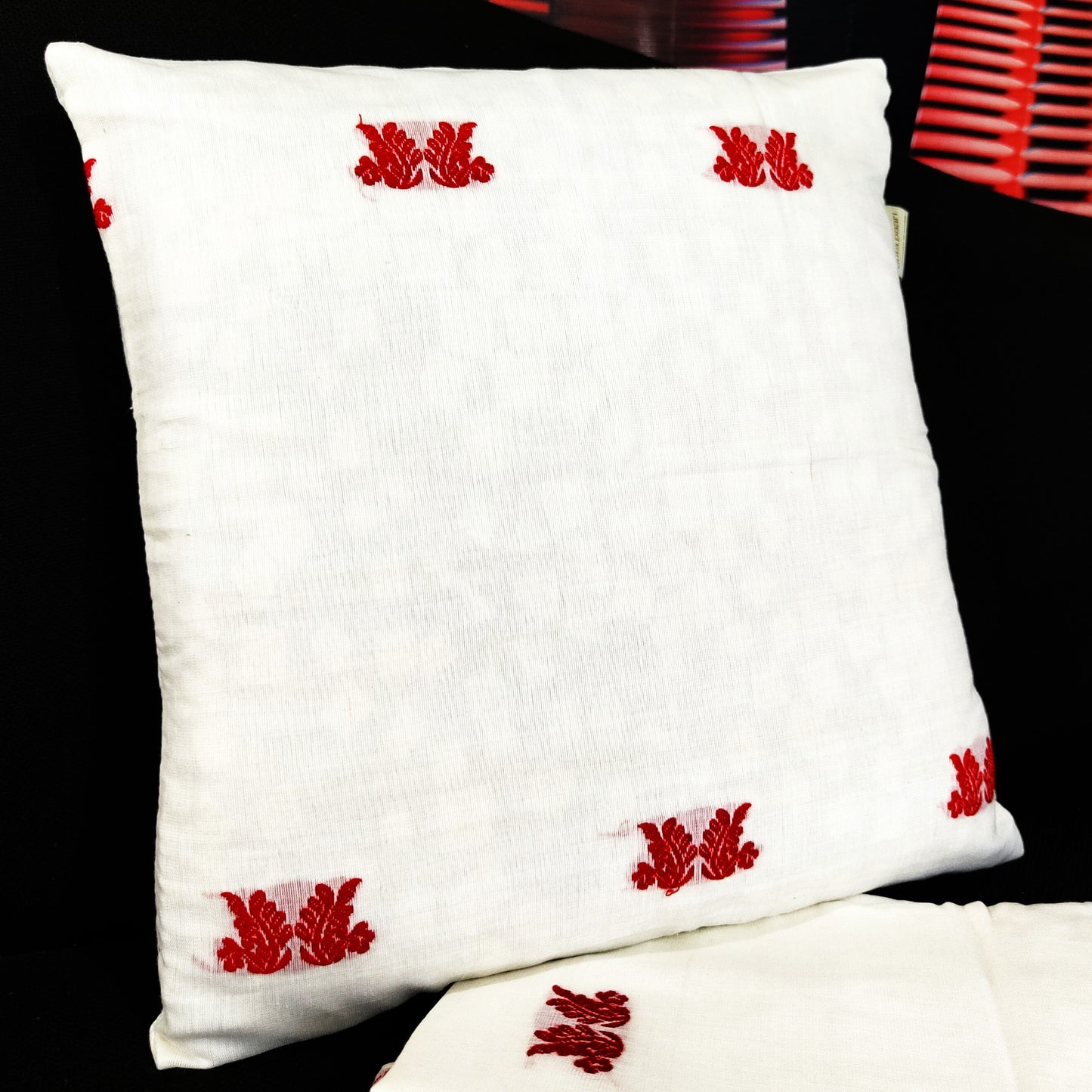 white and red cushion cover set with runner